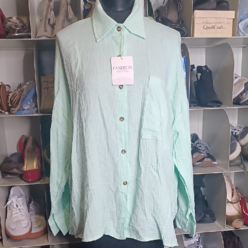 Mint Green Women's Button-Down Shirt